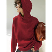 Women's Grey Hooded Cashmere-Blend Pullover – Warm Winter Jumper