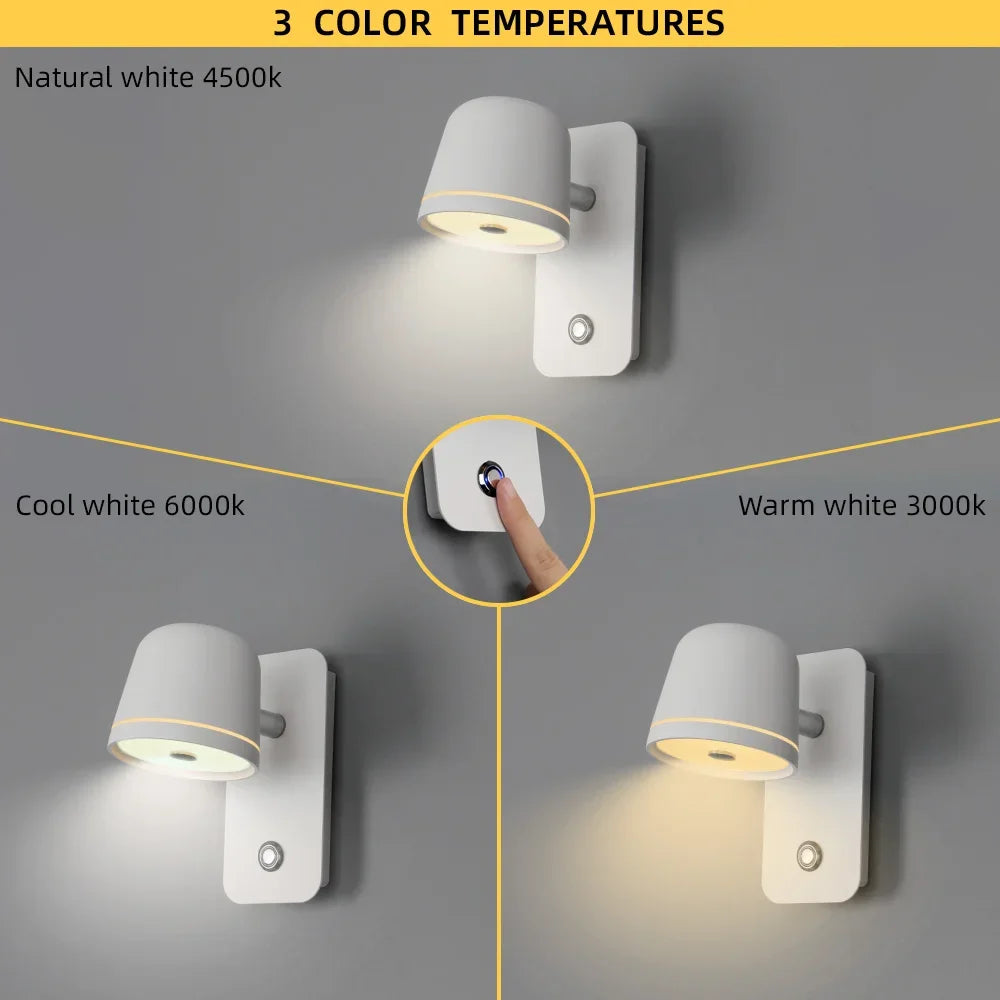 Aisilan LED Dimmable Wall Lamp with touch Switch Adjust Brightness and 3-CCT Rotation Wall reading Sconce for Bedside bedroom