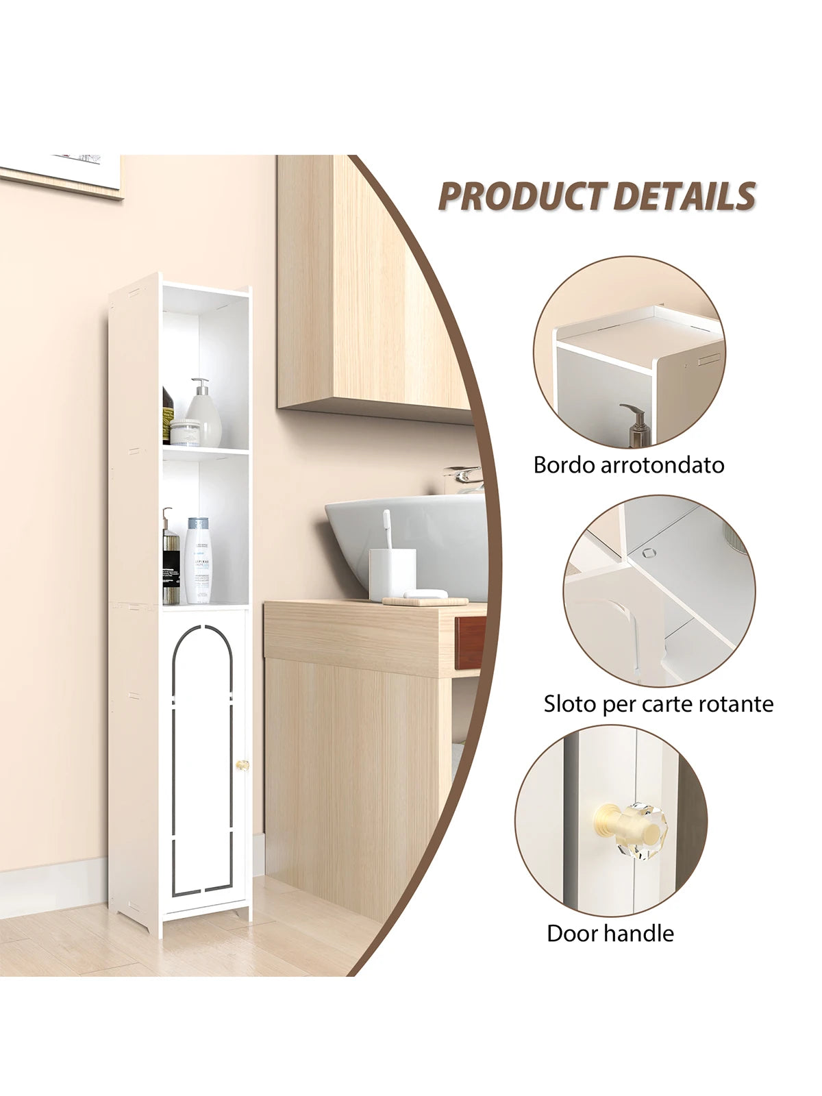 4-Tier White Bathroom Floor Cabinet – Freestanding Storage Unit with Doors
