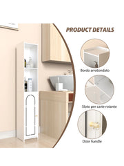 4-Tier White Bathroom Floor Cabinet – Freestanding Storage Unit with Doors