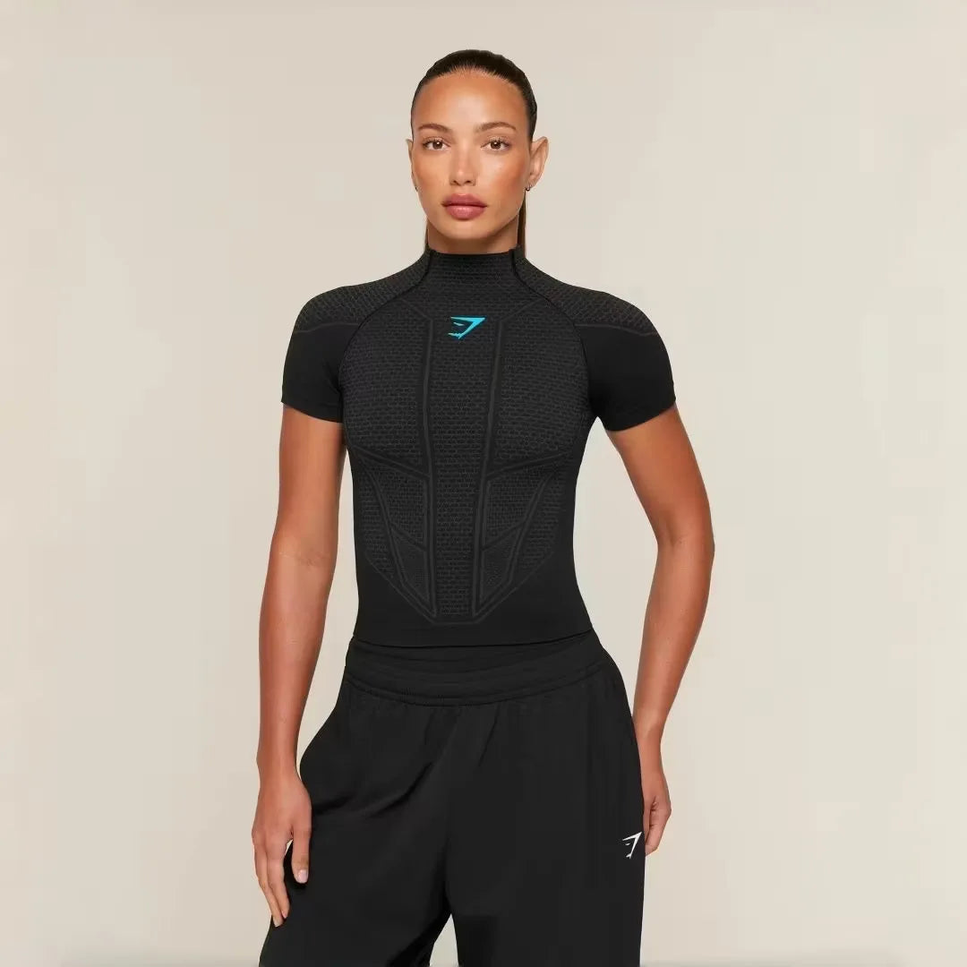 Women's Fitness Shapewear Set – Sports Tight Top, Onyx Black
