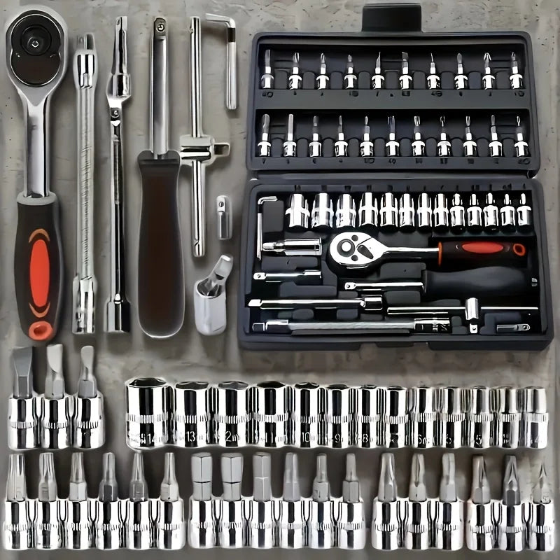 46-Piece Socket Wrench Set – Cr-V Steel Ratchet Tool Kit with Bag