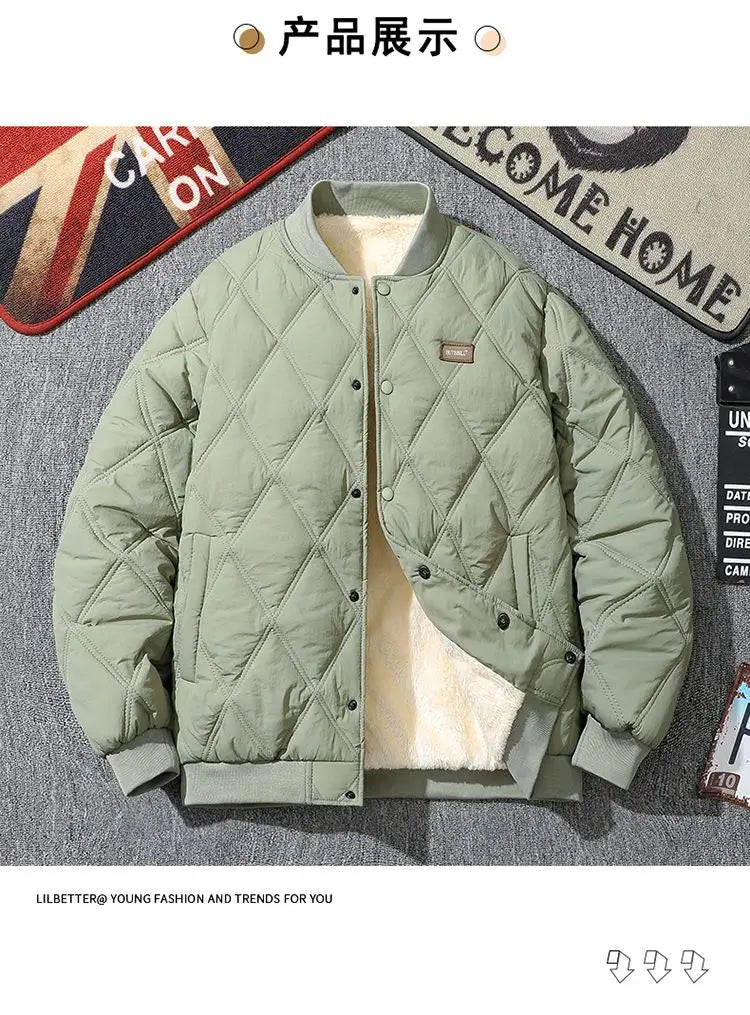 Men's Quilted Padded Winter Jacket – Thick Diamond-Stitch Warm Coat