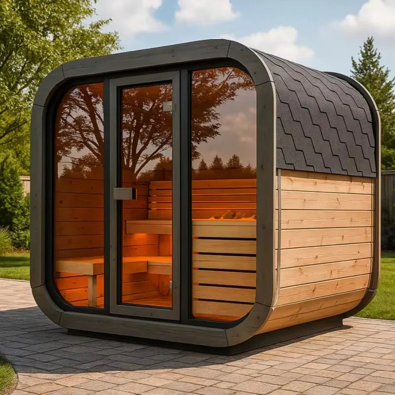 3–4 Person Outdoor Wooden Sauna – Solid Wood Steam Sauna with Wood-Burning Stove