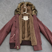 Women's Fleece-Lined Hooded Jacket – Vintage Winter Coat with Fur Collar