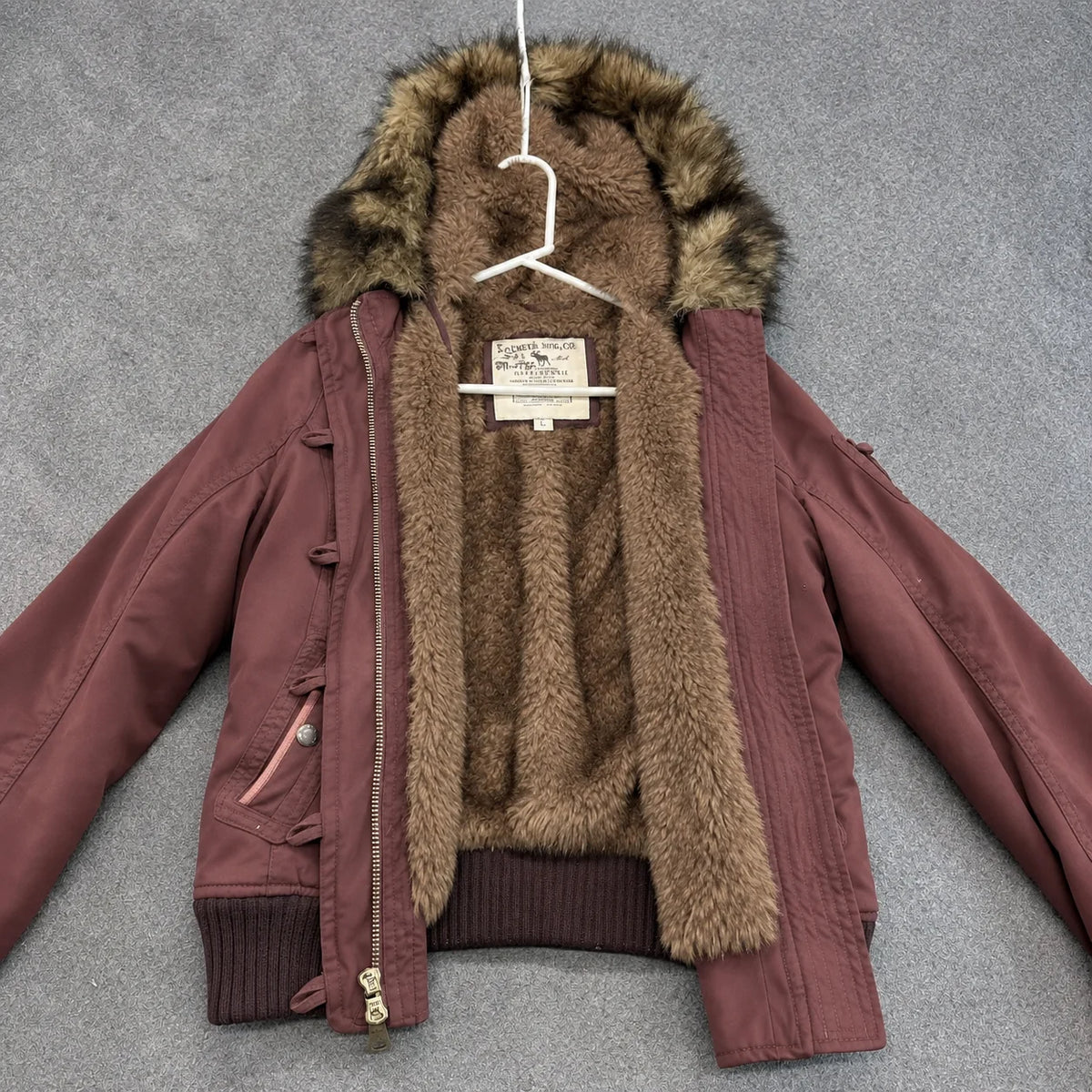 Women's Fleece-Lined Hooded Jacket – Vintage Winter Coat with Fur Collar