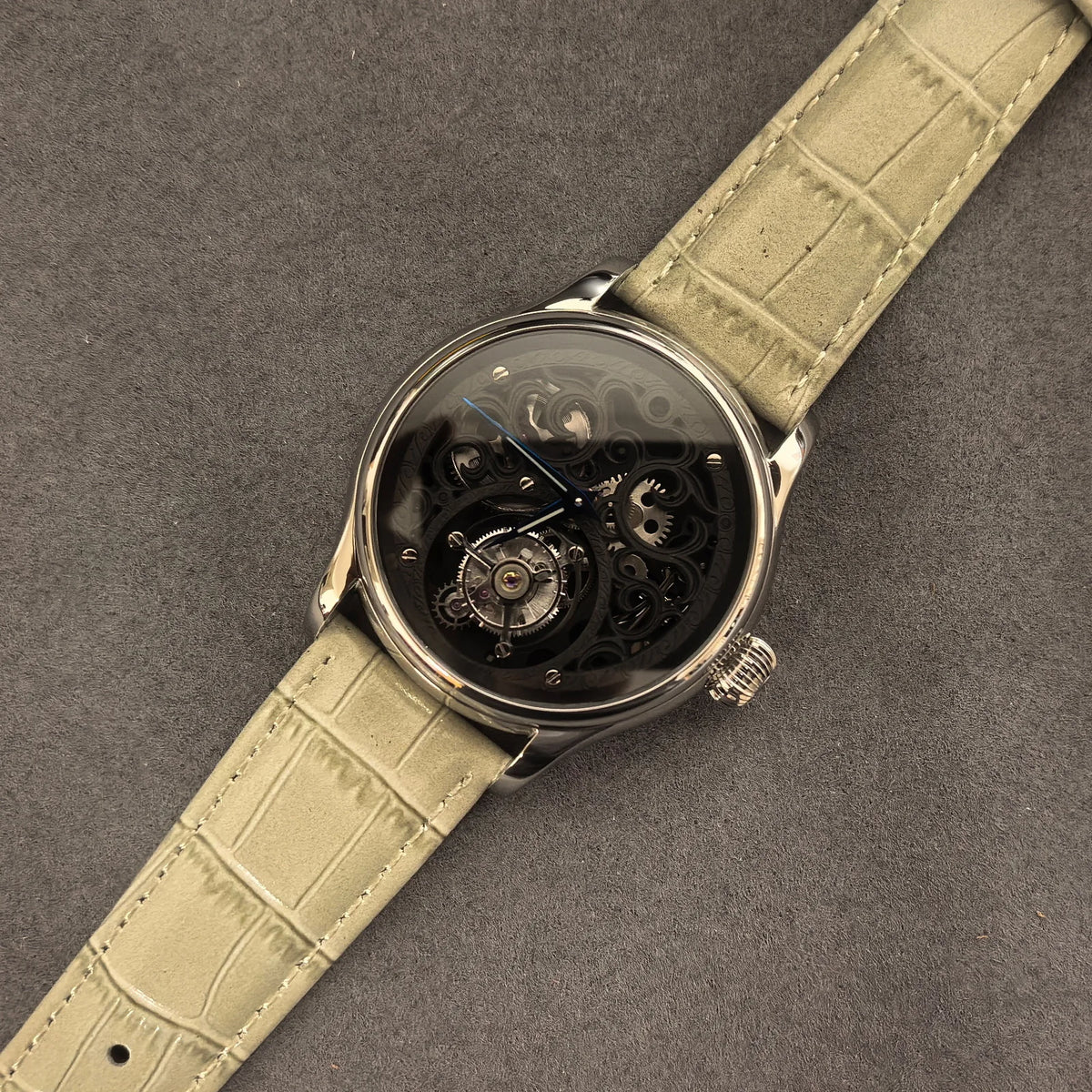 Jacques Genry Men's Tourbillon Watch – 42mm, Manual, Hollow Carved Dial