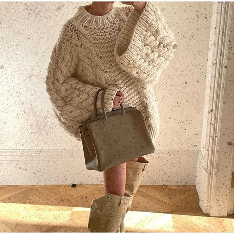 Women's Loose Lantern-Sleeve Knit Jumper – Cosy Winter Sweater