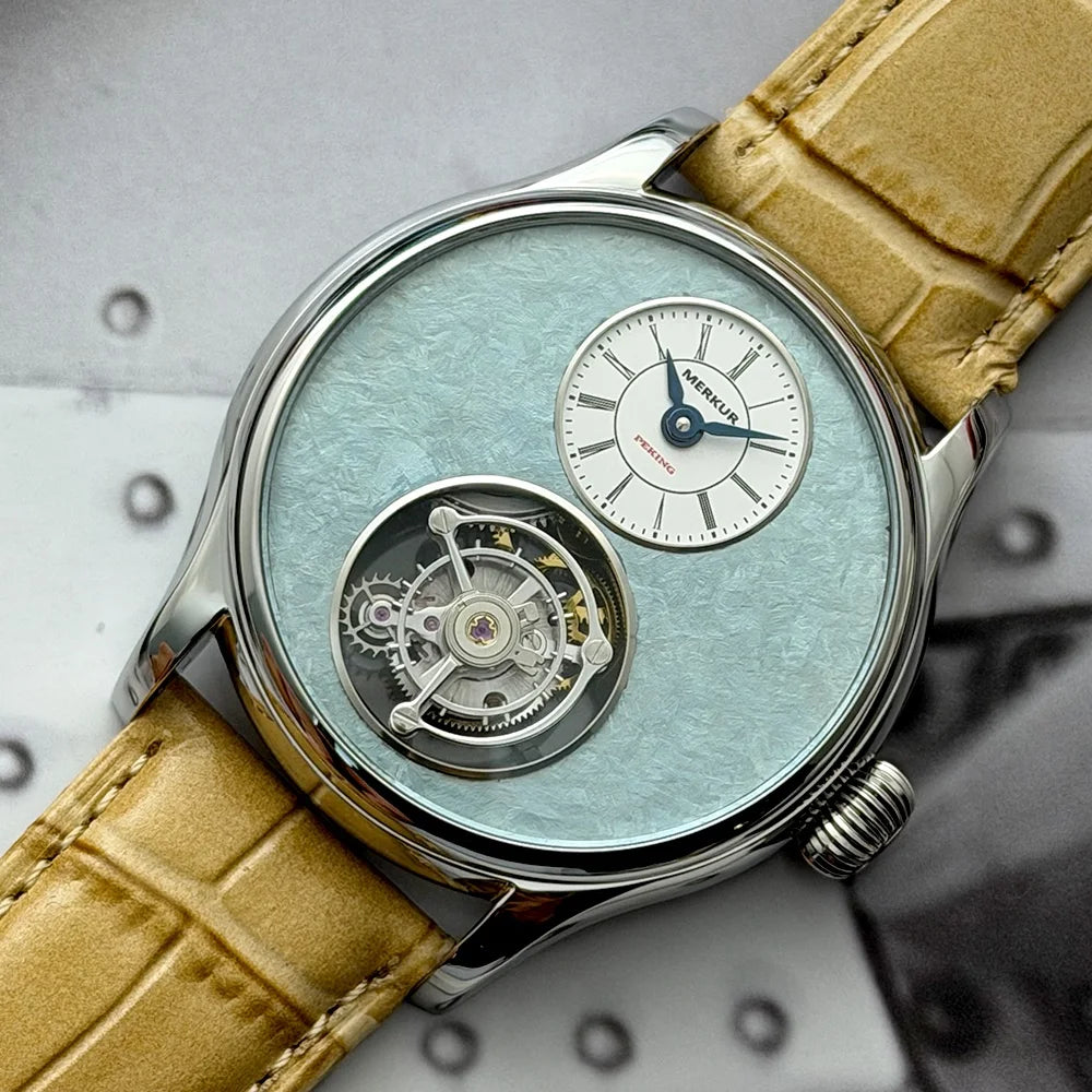 Merkur Men's Tourbillon Watch – Sapphire, Waterproof, Leather Strap