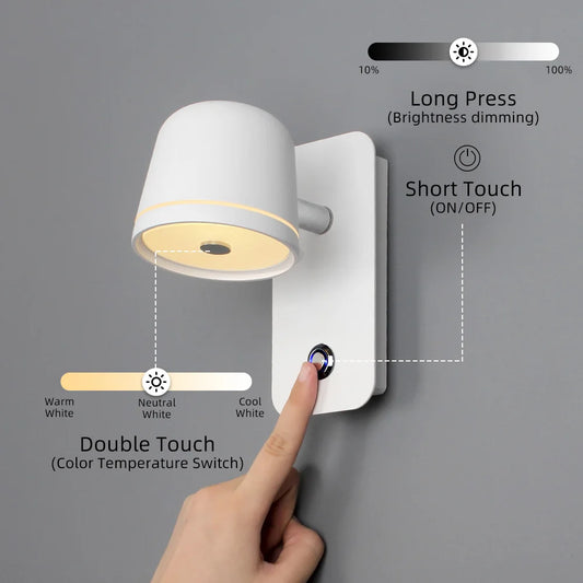 Aisilan LED Dimmable Wall Lamp with touch Switch Adjust Brightness and 3-CCT Rotation Wall reading Sconce for Bedside bedroom