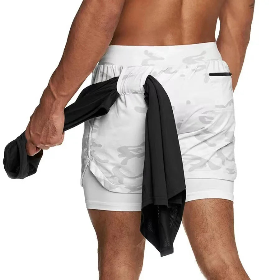 Men's Camo 2-in-1 Running Shorts – Quick-Dry Gym & Training Shorts