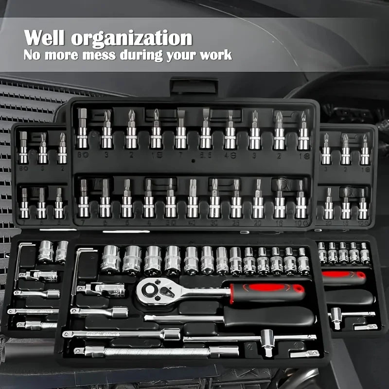 46-Piece Socket Wrench Set – Cr-V Steel Ratchet Tool Kit with Bag