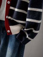 Women's Striped Heart Knit Cardigan – Cute Button-Front Sweater