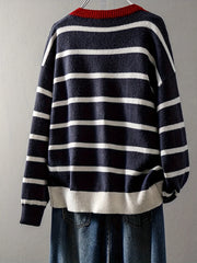 Women's Striped Heart Knit Cardigan – Cute Button-Front Sweater