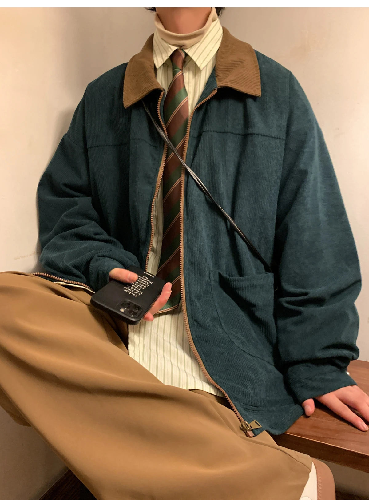 Men's Vintage Corduroy Jacket – Loose Fit Zip-Up Casual Coat