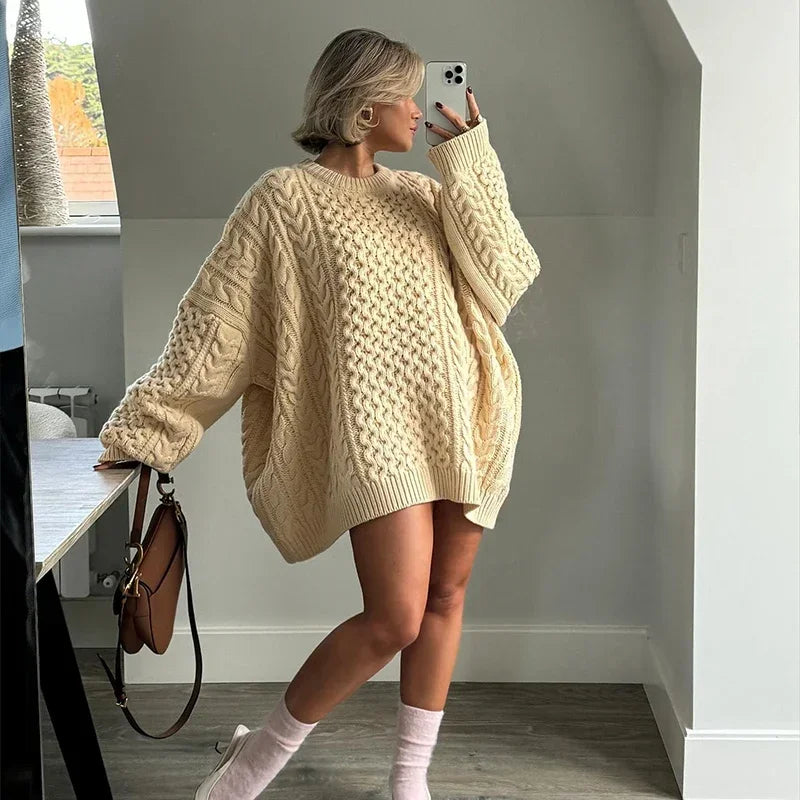 Yaminiya Women's Oversized Turtleneck Jumper – Cosy Knit Sweater