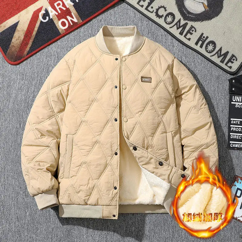 Men's Quilted Padded Winter Jacket – Thick Diamond-Stitch Warm Coat