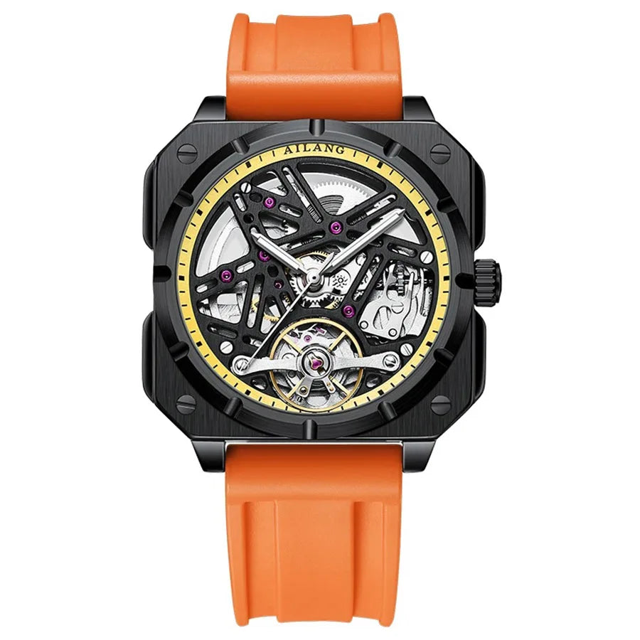 AILANG Men's Square Automatic Tourbillon Watch – Hollow Dial