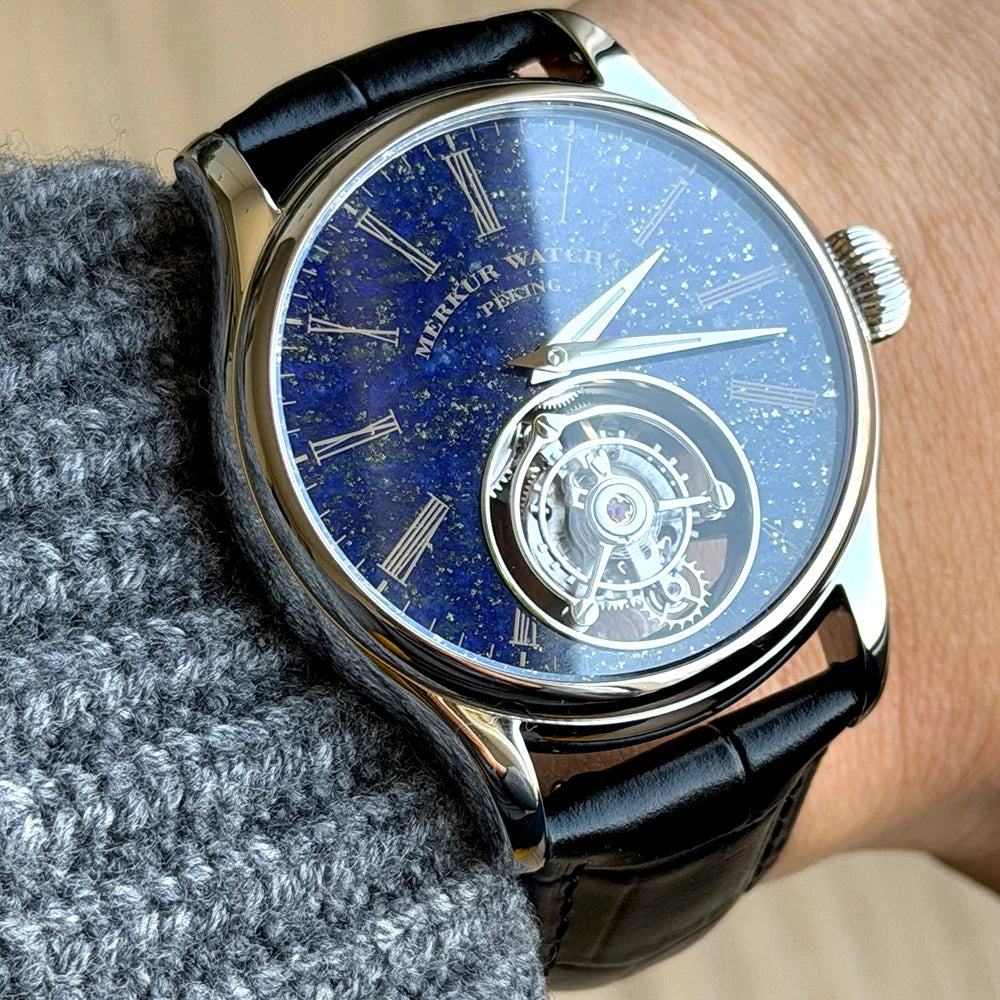 Merkur Men's Tourbillon Watch – Natural Malachite Stone Dial, Sapphire