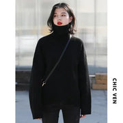 CHIC VEN Women's Loose Turtleneck Jumper – Warm Knitted Winter Sweater