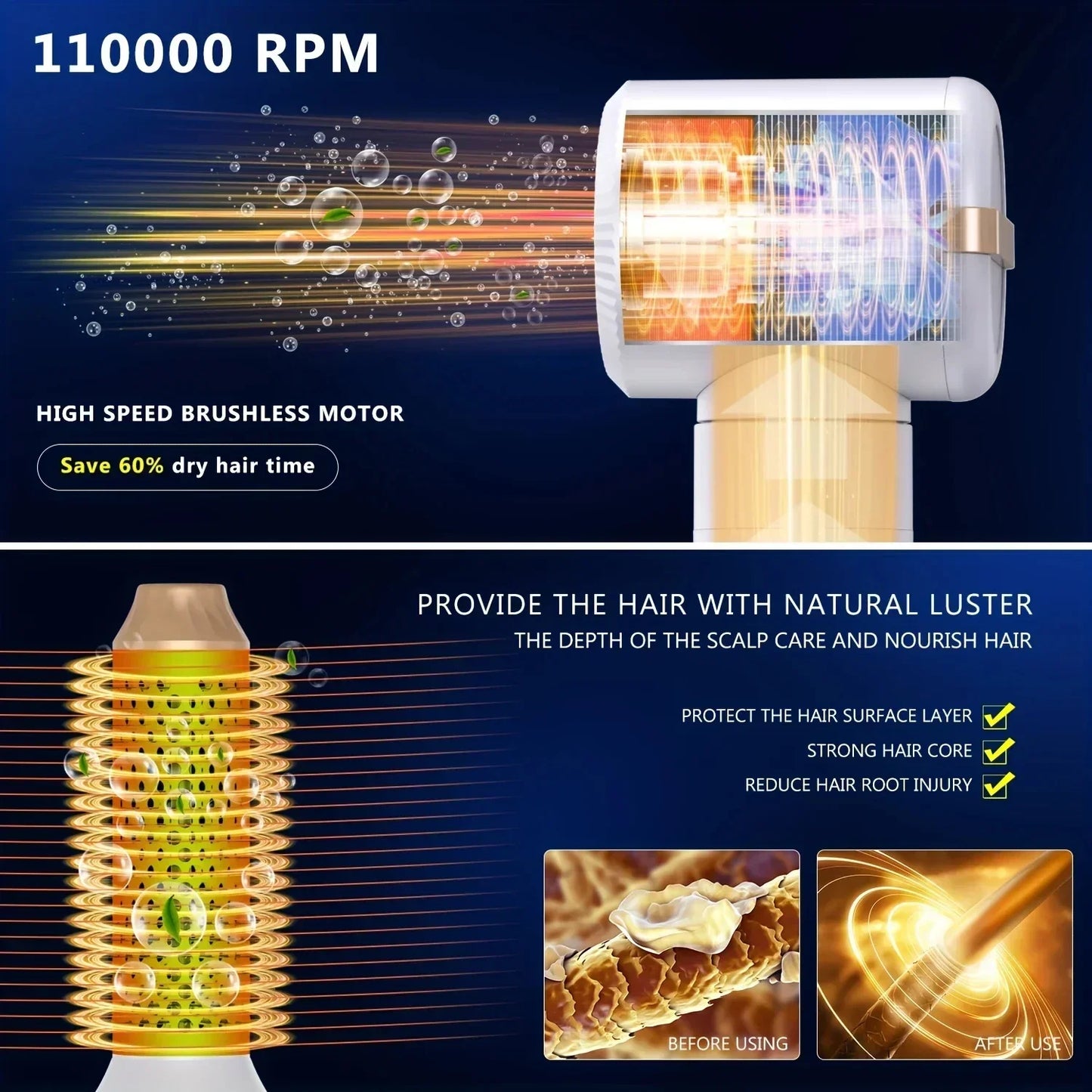 7 in 1 Hair Dryer Negative Ion Airwrap Styling Hair Curler Straightening Brush Brushless Motor Professional Hair Dryer Set