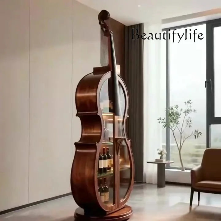 Cello Wine Cabinet — Black Walnut Display Cabinet with Glass Doors
