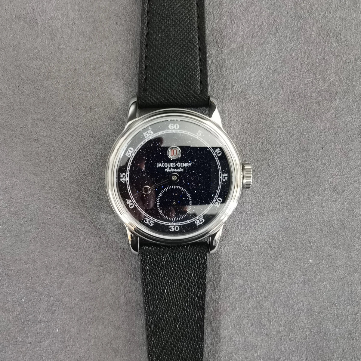 Jacques Genry Men's Automatic Jump Hour Watch – 38mm, Blue Sanded Dial