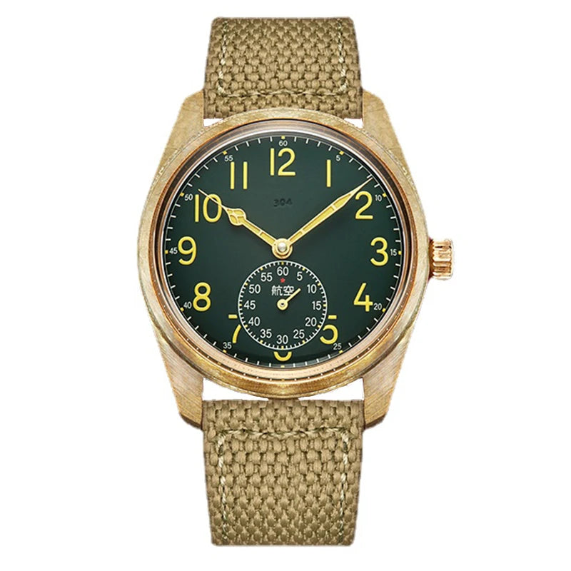 Merkur Men's Bronze Military Watch – Hand-Wound, Sub-Second Dial