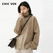 CHIC VEN Women's Loose Turtleneck Jumper – Warm Knitted Winter Sweater