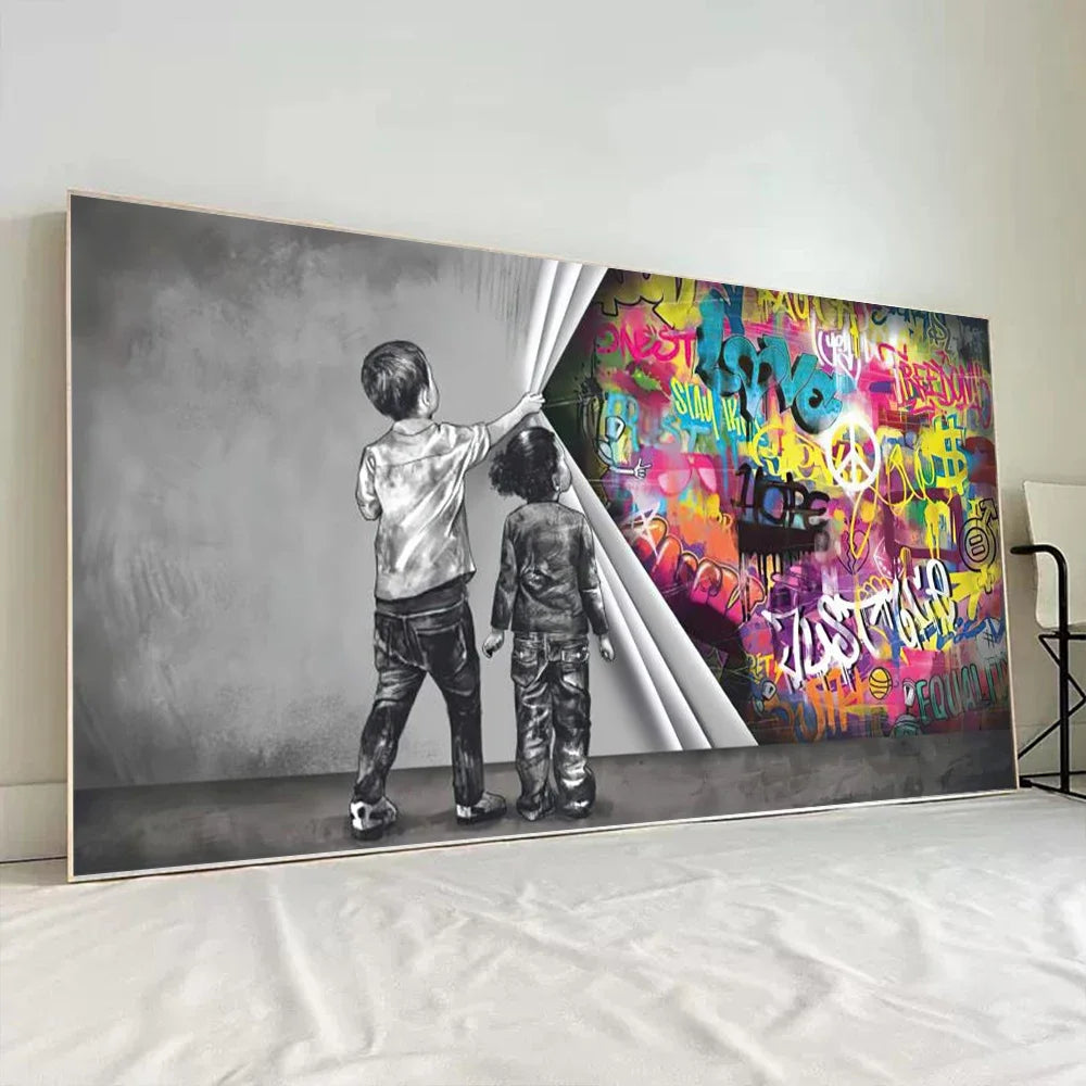 Street Graffiti Canvas Wall Art – Abstract Modern Poster, Living Room