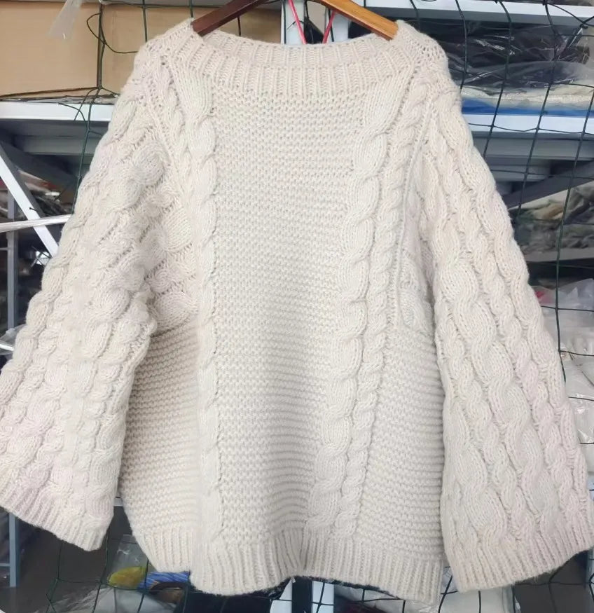 Women's Loose Lantern-Sleeve Knit Jumper – Cosy Winter Sweater