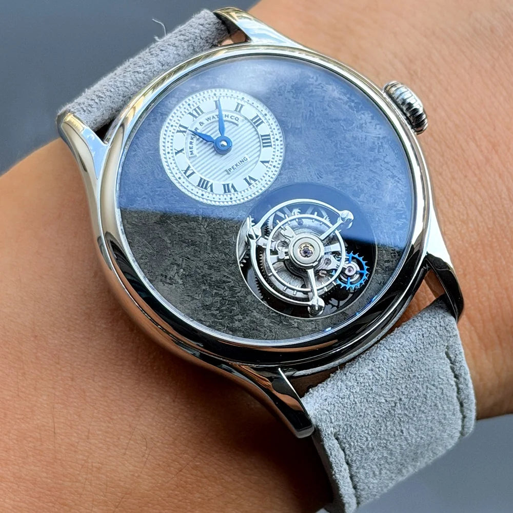 Merkur Men's Tourbillon Watch – Titanium, Ice Flower Dial, Sapphire