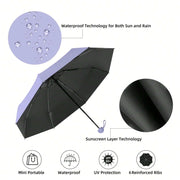 Mini Anti-UV Umbrella – Compact Sun & Rain Protection, 6 Reinforced Ribs