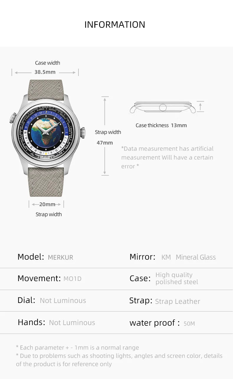 Merkur Men's Dual Crown Calendar Week Watch – Manual, Retro 38mm