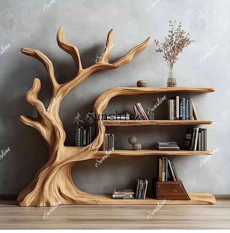 Natural Trunk Display Cabinet — Chinese-Style Wood Showcase Stand