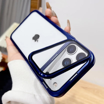 Plating Fold Glass Camera Stand Holder Clear Phone Case For iPhone 17 Pro Max 17 Pro Ultra Thin Transparent Shockproof PC Cover