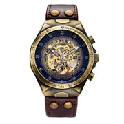 Retro Style Men Automatic Mechanical Watch Skeleton Steampunk Genuine Leather Band Mens Self Winding Wrist Watches Men Reloj