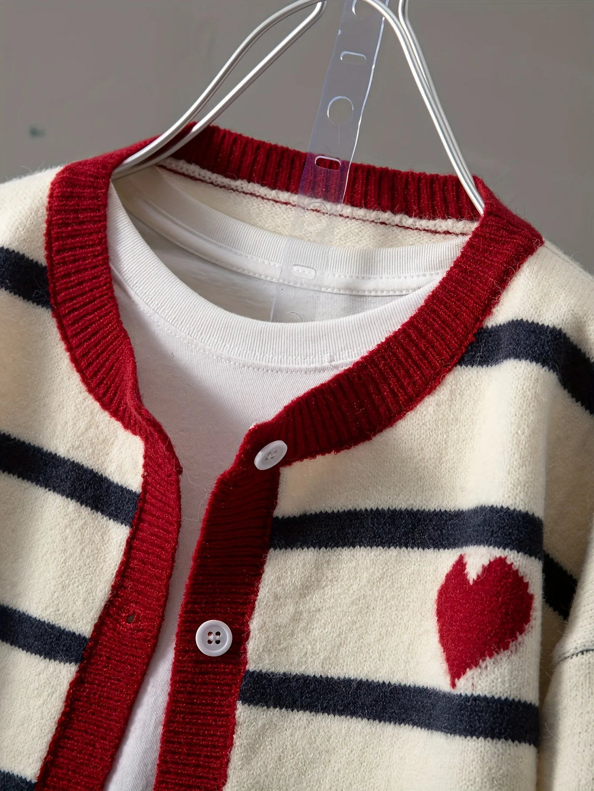 Women's Striped Heart Knit Cardigan – Cute Button-Front Sweater