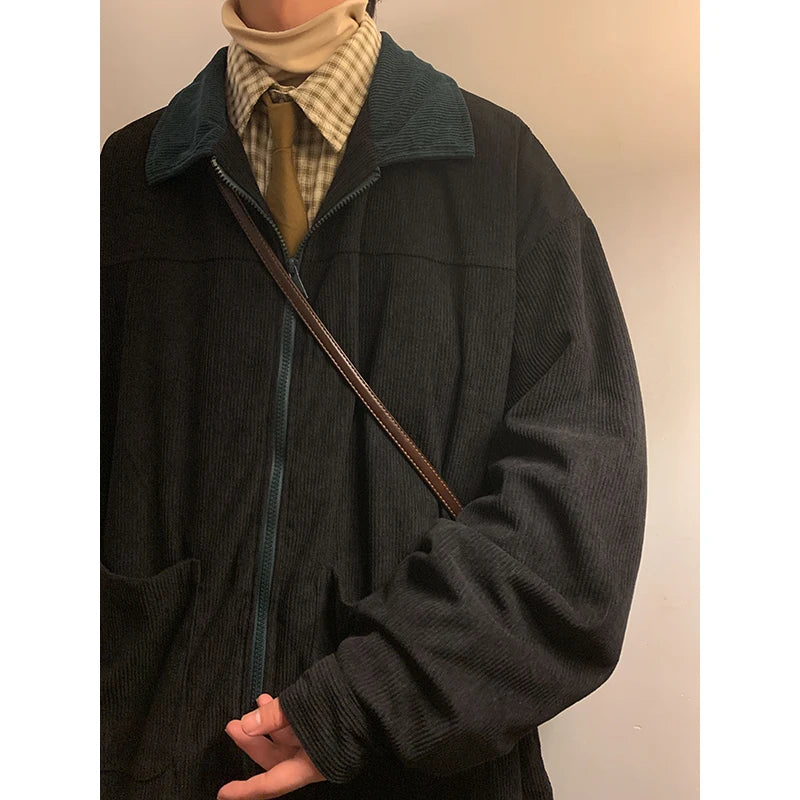 Men's Vintage Corduroy Jacket – Loose Fit Zip-Up Casual Coat