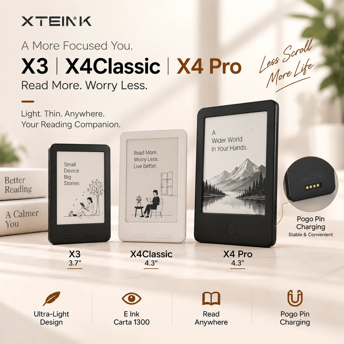 XTEINK X3 Pro E-Reader – Pocket-Size E-Ink Reader, Lightweight