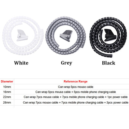 1.5/2m 10/16 mm Flexible Spiral Cable Organizer Storage Pipe Cord Protector Management Cable Winder Desk Tidy Cable Accessories