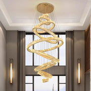 Crystal Ring Chandelier — Luxury Staircase Pendant, Remote Dimming
