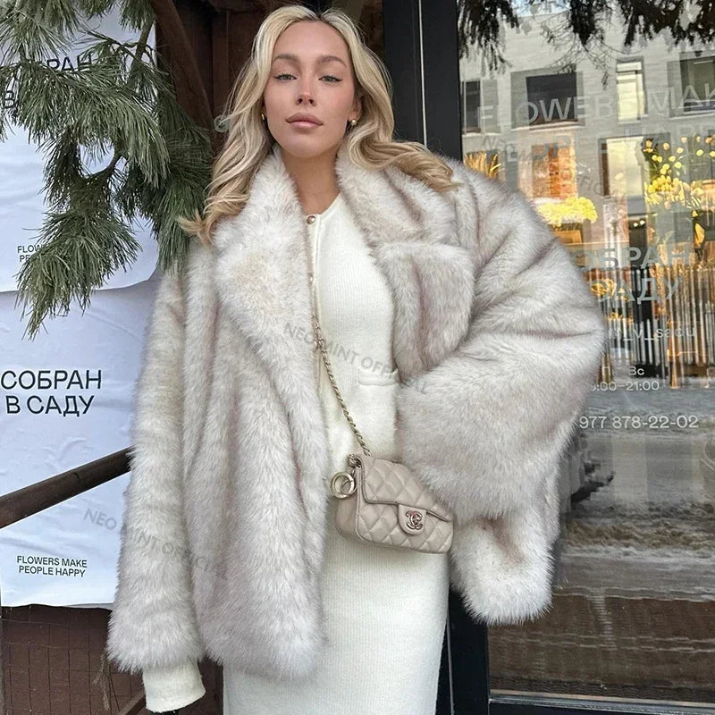 Neo Mint Women's Oversized Faux Fur Coat – Gradient Fluffy Winter Jacket