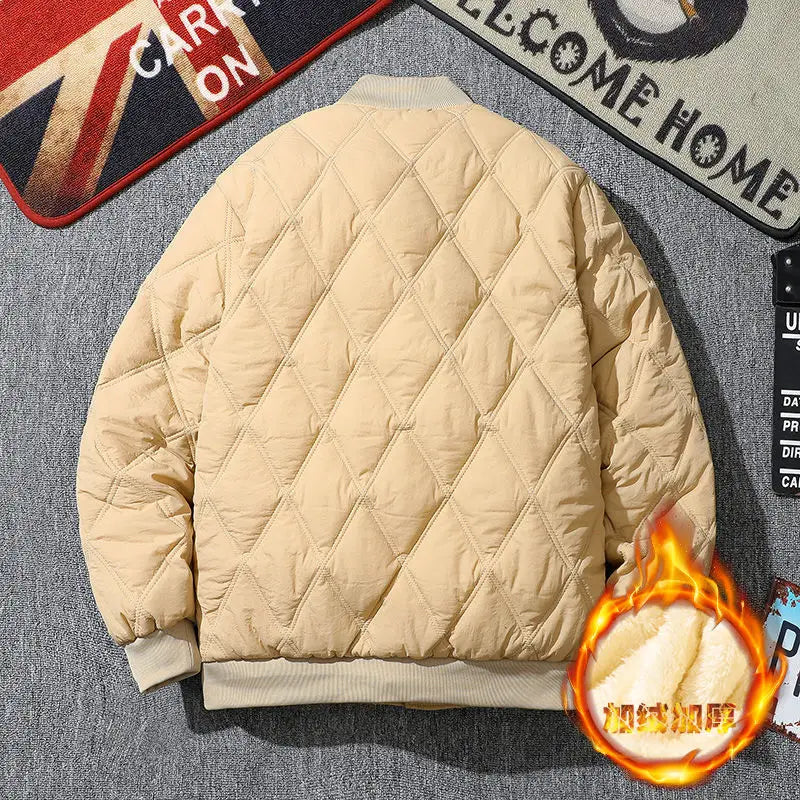 Men's Quilted Padded Winter Jacket – Thick Diamond-Stitch Warm Coat