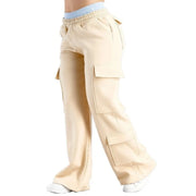 Women's Wide-Leg Cargo Pants – Elastic Waist with Large Pockets