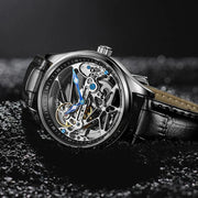 AILANG Men's Sports Automatic Watch – Leather Strap, Luminous Hollow Dial