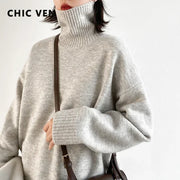 CHIC VEN Women's Loose Turtleneck Jumper – Warm Knitted Winter Sweater