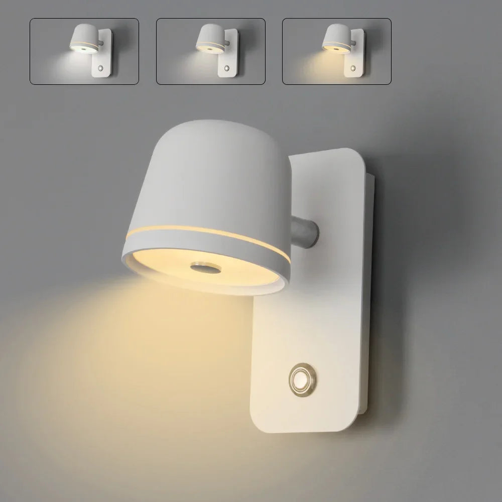 Aisilan LED Dimmable Wall Lamp with touch Switch Adjust Brightness and 3-CCT Rotation Wall reading Sconce for Bedside bedroom