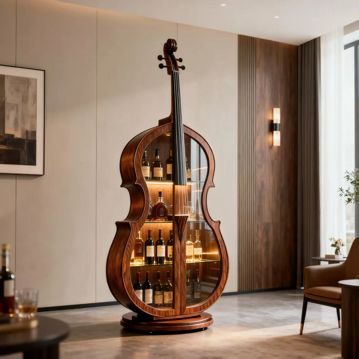 Cello Wine Cabinet — Black Walnut Display Cabinet with Glass Doors