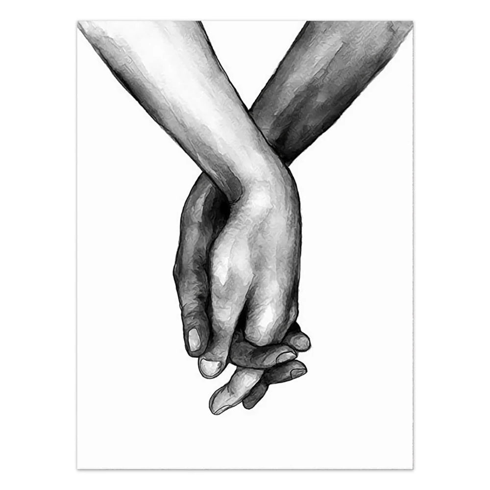 Black White Style Sweet Love Wall Art Canvas Poster Minimalist Hand In Hand Print Painting Picture For Living Room Bedroom Decor